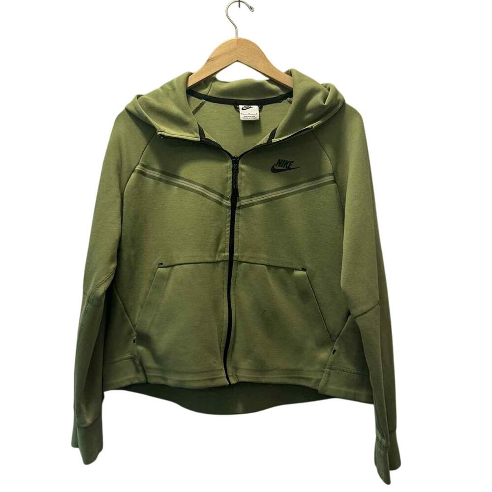 Nike Sportwear women Olive Green Long Sleeve Tech Fleece Full Zip Hoodie Medium